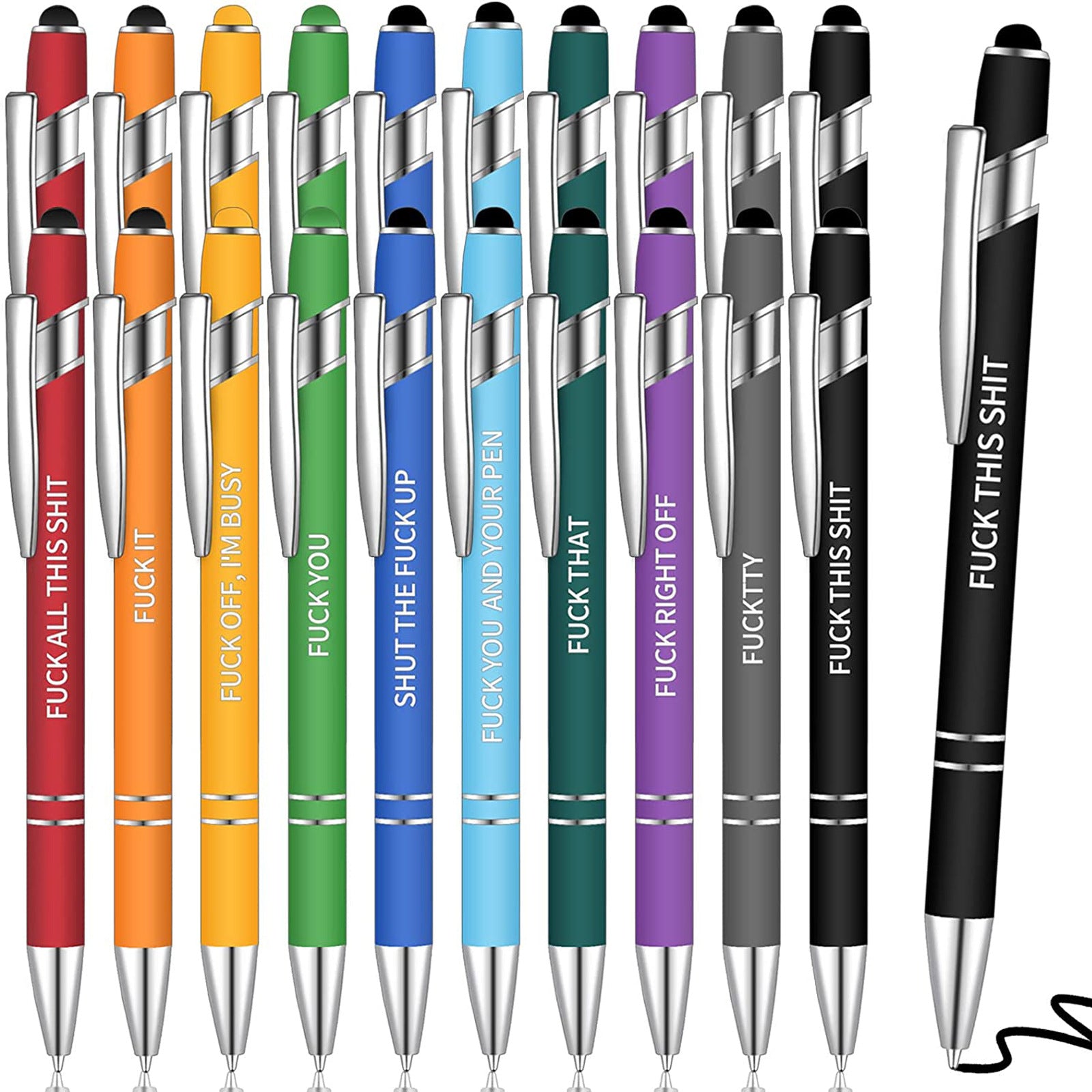 Wholesale Pens of 10 Metal Motivational Text Touch Screen Pens Per Set
